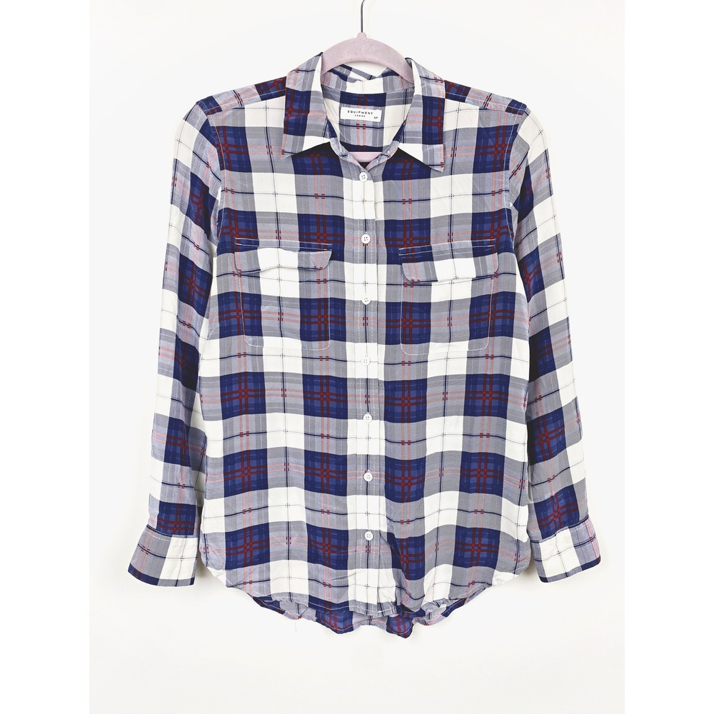 Equipment Slim Signature Audacious Plaid Printed Silk Blouse